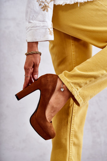 Klassiek model Suède schoenen met hak bruine kleur Soro 2