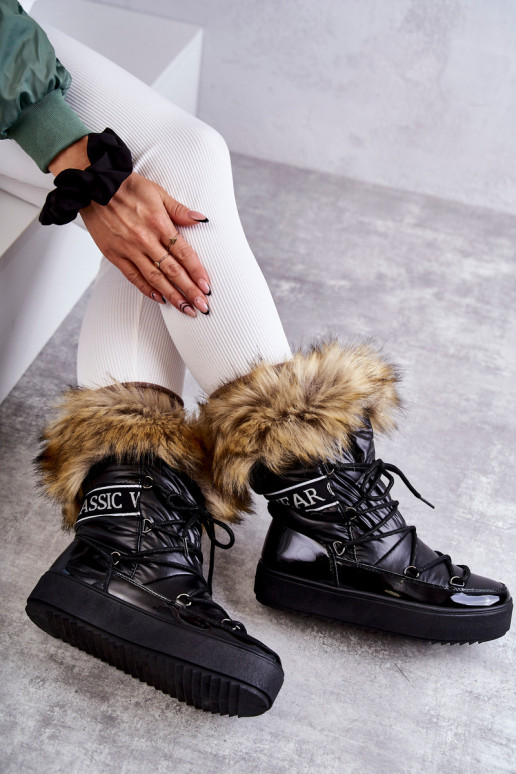 snowboots met veters in de kleur zwart Santero