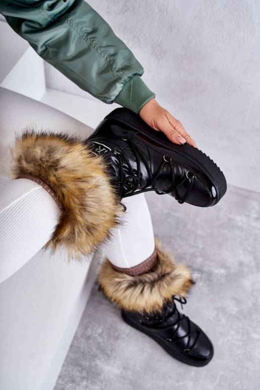 snowboots met veters in de kleur zwart Santero