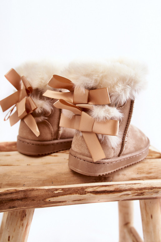 Warme kinderlaarsjes met linten snowboots ivoor Funky