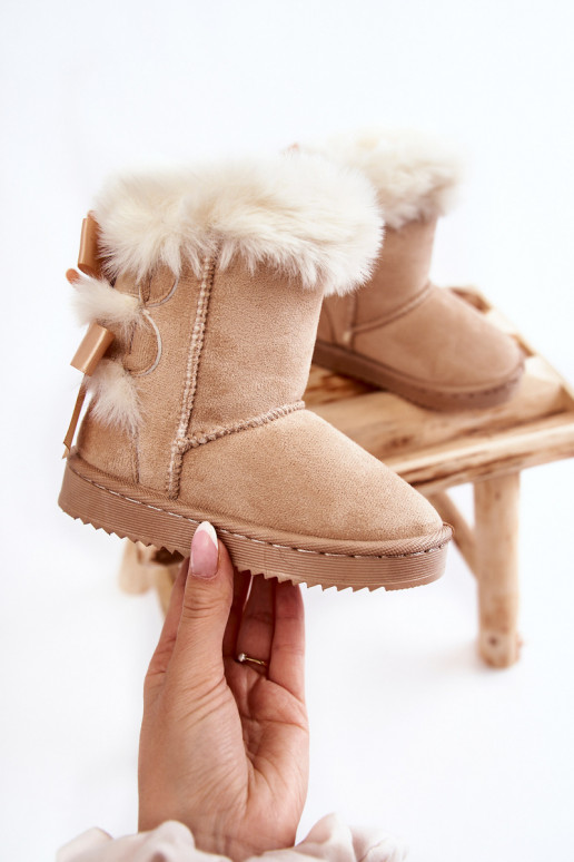 Warme kinderlaarsjes met linten snowboots ivoor Funky