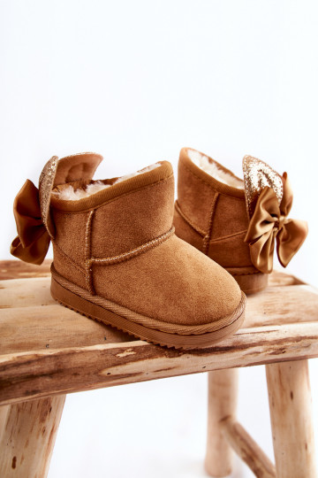Verwarmde kindersnowboots met linten in de bruine kleur Meriva