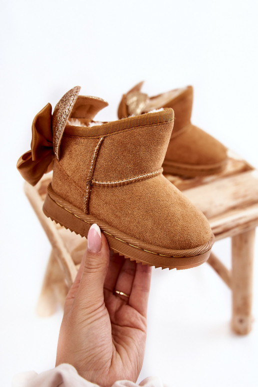 Verwarmde kindersnowboots met linten in de bruine kleur Meriva Verwarmde kindersnowboots met linten in de bruine kleur Meriva