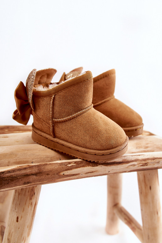 Verwarmde kindersnowboots met linten in de bruine kleur Meriva Verwarmde kindersnowboots met linten in de bruine kleur Meriva