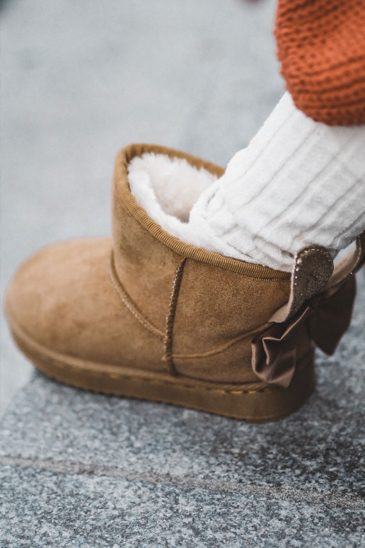 Verwarmde kindersnowboots met linten in de bruine kleur Meriva Verwarmde kindersnowboots met linten in de bruine kleur Meriva