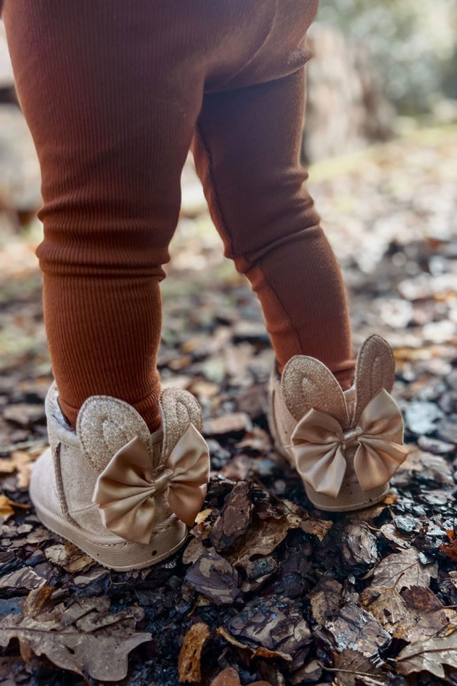 Verwarmde kindersnowboots met linten beige Meriva Verwarmde kindersnowboots met linten beige Meriva