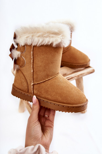 Warme kinderschoenen met linten snowboots beige Funky 2