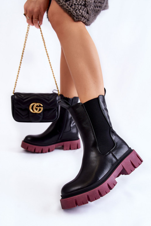 laarzen met platform Zwart en bordeaux Aliana laarzen met platform Zwart en bordeaux Aliana