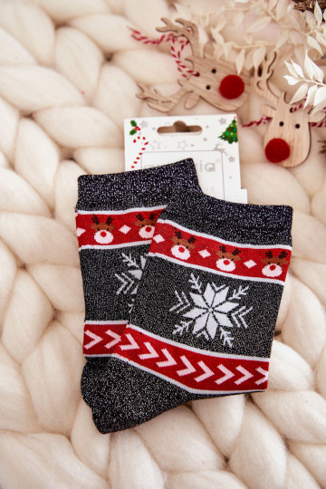 Kerstsokken met glitter Rendieren Zwart en rood