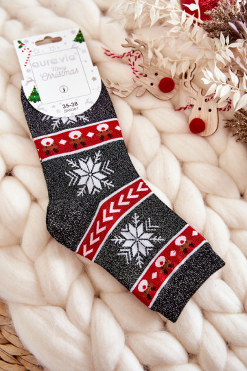 Kerstsokken met glitter Rendieren Zwart en rood 2