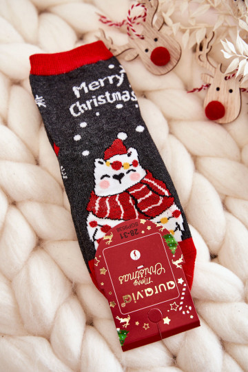 Kindersokken "Merry Christmas" grijs-rode kleur