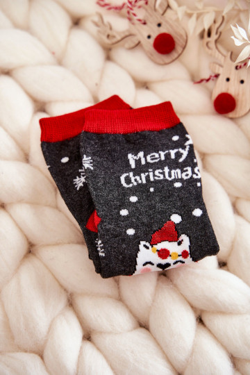 Kindersokken "Merry Christmas" grijs-rode kleur 2