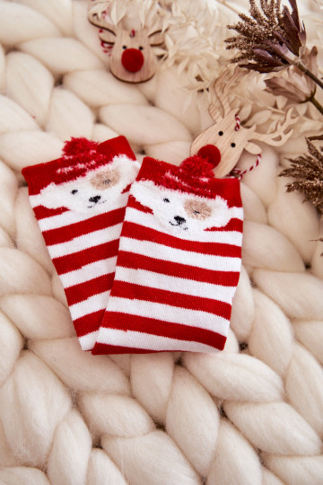 Sokken met strepen met puppy's Wit-rode kleur