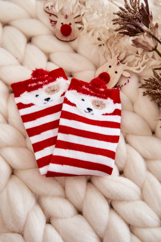 Sokken met strepen met puppy's Wit-rode kleur Sokken met strepen met puppy's Wit-rode kleur