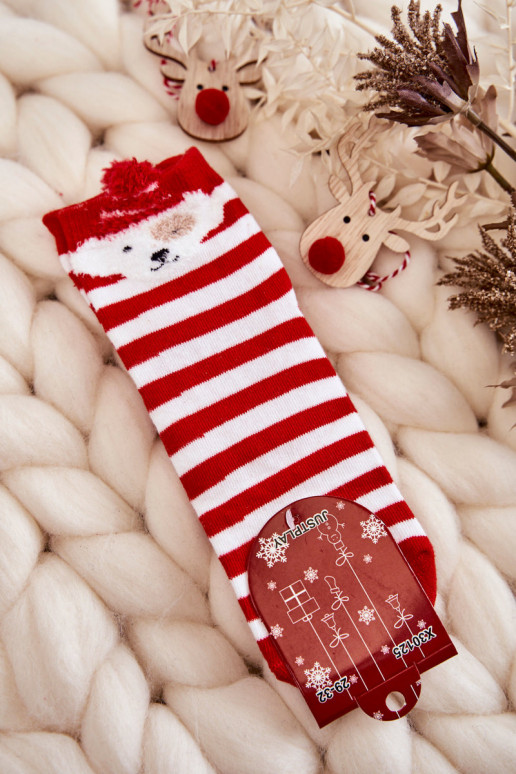Sokken met strepen met puppy's Wit-rode kleur Sokken met strepen met puppy's Wit-rode kleur