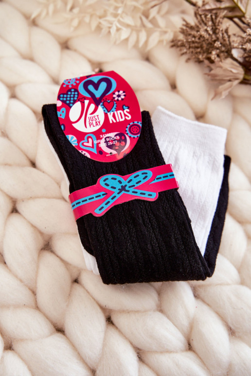 Jeugdige lange kniekousen 2 st. Zwart-witte kleuren Jeugdige lange kniekousen 2 st. Zwart-witte kleuren