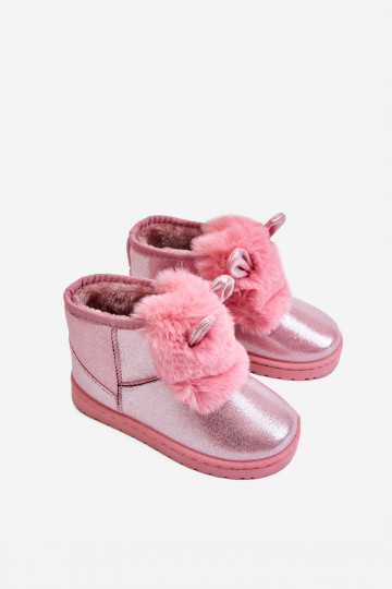 Kindersnowboots verwarmd met bont aan de binnenkant met oren roze Betty 2