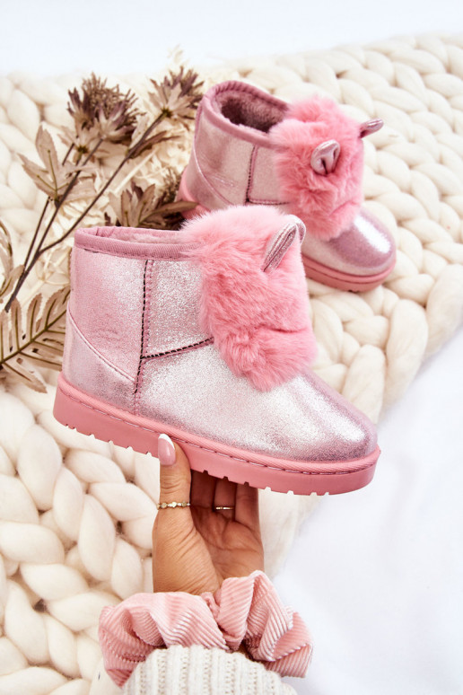 Kindersnowboots verwarmd met bont aan de binnenkant met oren roze Betty Kindersnowboots verwarmd met bont aan de binnenkant met oren roze Betty