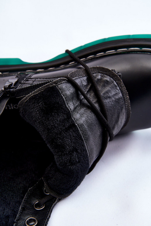 Zwarte Trinah groene platform veterlaarzen voor dames Zwarte Trinah groene platform veterlaarzen voor dames