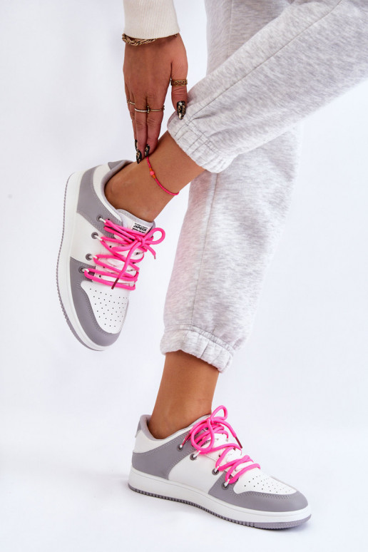 Klassiek model sportschoen met veters Wit-grijze kleur Jella