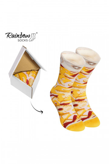 Gekleurde sokken in een doos 1 paar Pizza 2