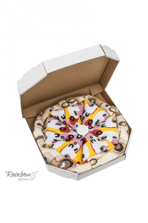 Gekleurde sokken in een doosje Pizza 4 paar Gekleurde sokken in een doosje Pizza 4 paar