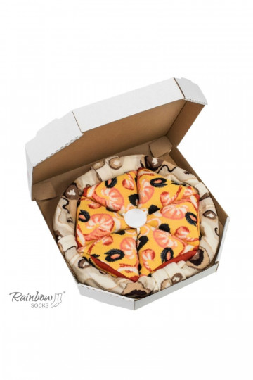 Gekleurde sokken in een doosje Pizza 4 paar