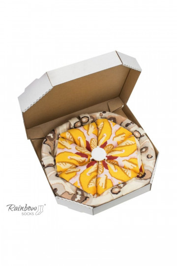 Gekleurde sokken in een doosje Pizza 4 paar