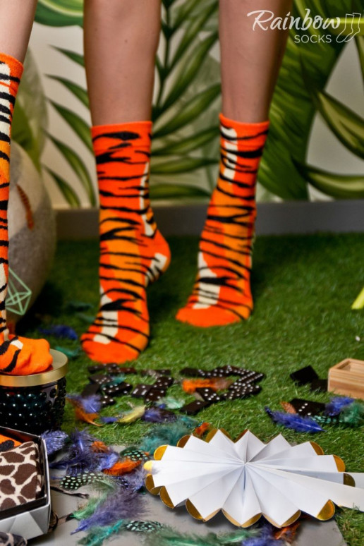 Kleurrijke sokken in doosje met motieven van wilde dieren, 3 paar Kleurrijke sokken in doosje met motieven van wilde dieren, 3 paar