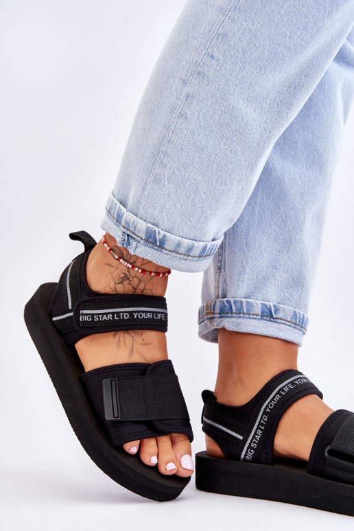 Damessandalen met zelfklevende sluitingen Big Star LL274784 zwarte kleur