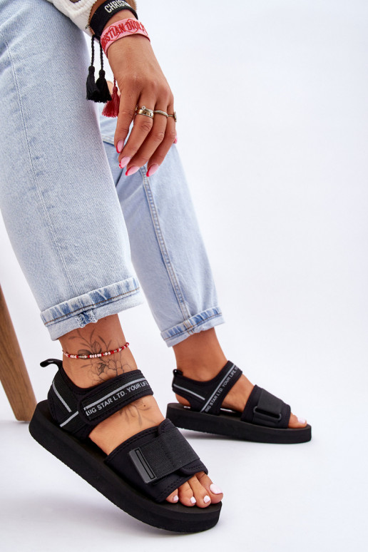 Damessandalen met zelfklevende sluitingen Big Star LL274784 zwarte kleur