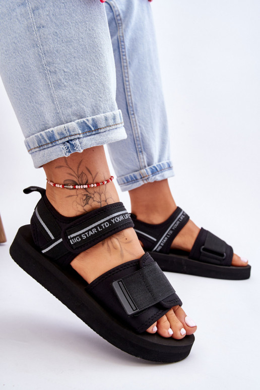 Damessandalen met zelfklevende sluitingen Big Star LL274784 zwarte kleur
