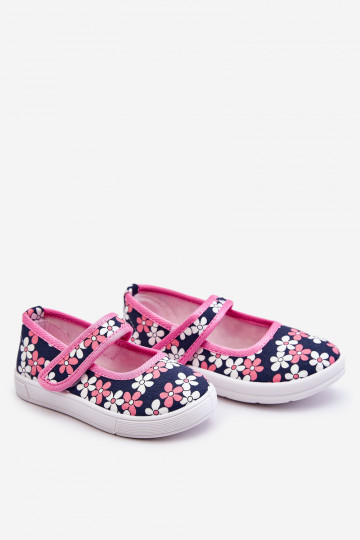 Kinderballerina's met bloemmotieven in blauw-roze kleur Noah