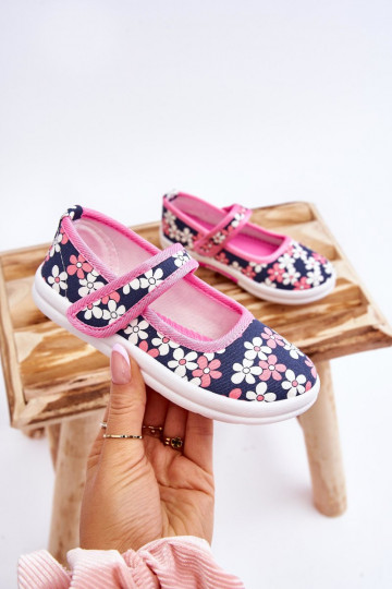 Kinderballerina's met bloemmotieven in blauw-roze kleur Noah 2