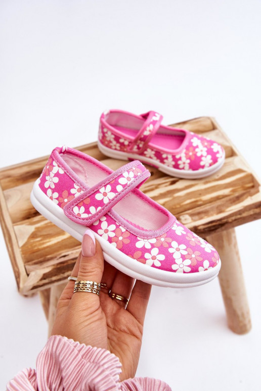 Kinderballerina's met bloemmotieven in de roze kleur Noah