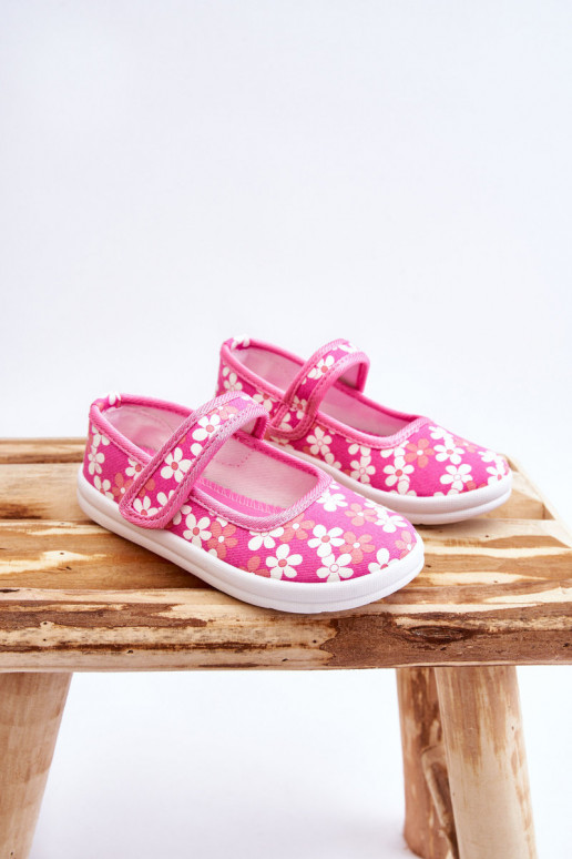 Kinderballerina's met bloemmotieven in de roze kleur Noah