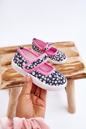 Kinderballerina's met plaksluiting in blauw-roze kleur Selah 2