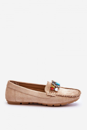 Elegante suède mocassins met glanzende oogjes in beige Lucille