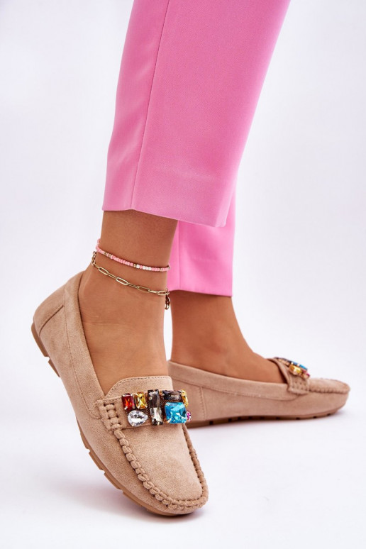 Elegante suède mocassins met glanzende oogjes in beige Lucille Elegante suède mocassins met glanzende oogjes in beige Lucille