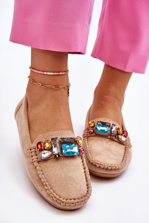 Elegante suède mocassins met glanzende oogjes in beige Lucille Elegante suède mocassins met glanzende oogjes in beige Lucille