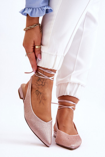 ballerina's met linten en klinknagels beige Mavis