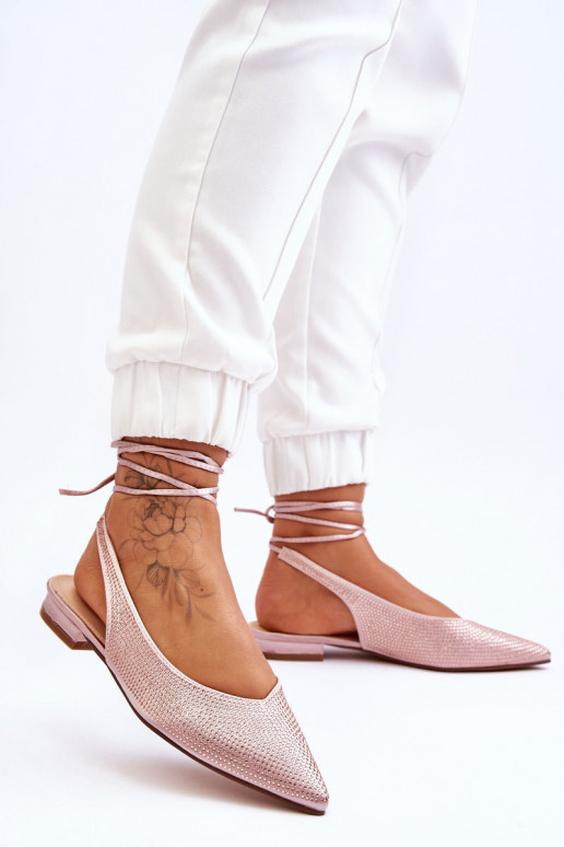 ballerina's met linten en klinknagels beige Mavis