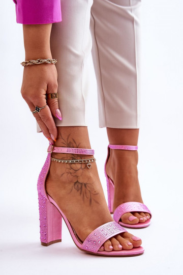 Elegante sandalen met hoge hak en sprankelende oogjes in de roze kleur Idealistic