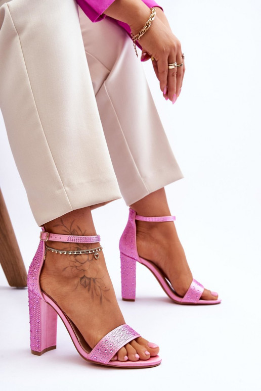 Elegante sandalen met hoge hak en sprankelende oogjes in de roze kleur Idealistic