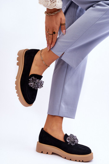 Suède mocassins met glanzende oogjes in de kleur zwart Demeris 2