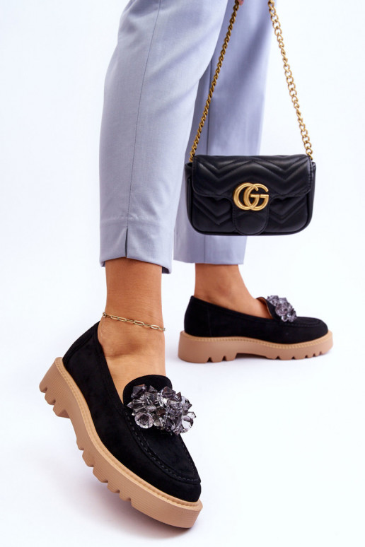 Suède mocassins met glanzende oogjes in de kleur zwart Demeris Suède mocassins met glanzende oogjes in de kleur zwart Demeris