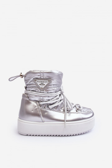Kindersnowboots verwarmd met veters zilverkleur Colina 2