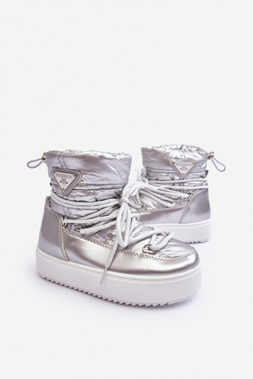 Kindersnowboots verwarmd met veters zilverkleur Colina