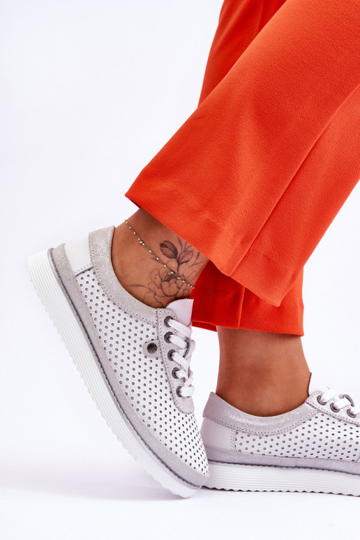 Opengewerkte schoenen Sportieve stijl Wit-zilverkleur Cantare