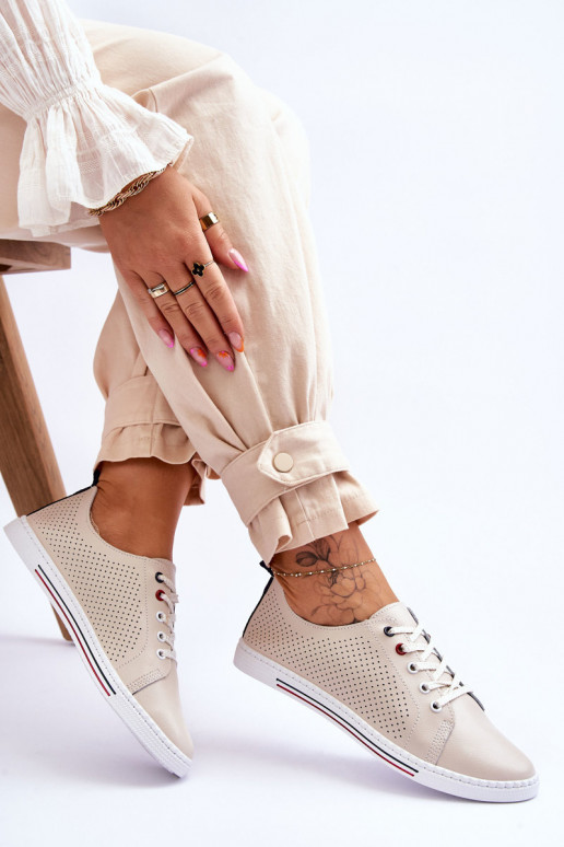 met opengewerkte elementen vrijetijdsschoenen beige kleur Ferone